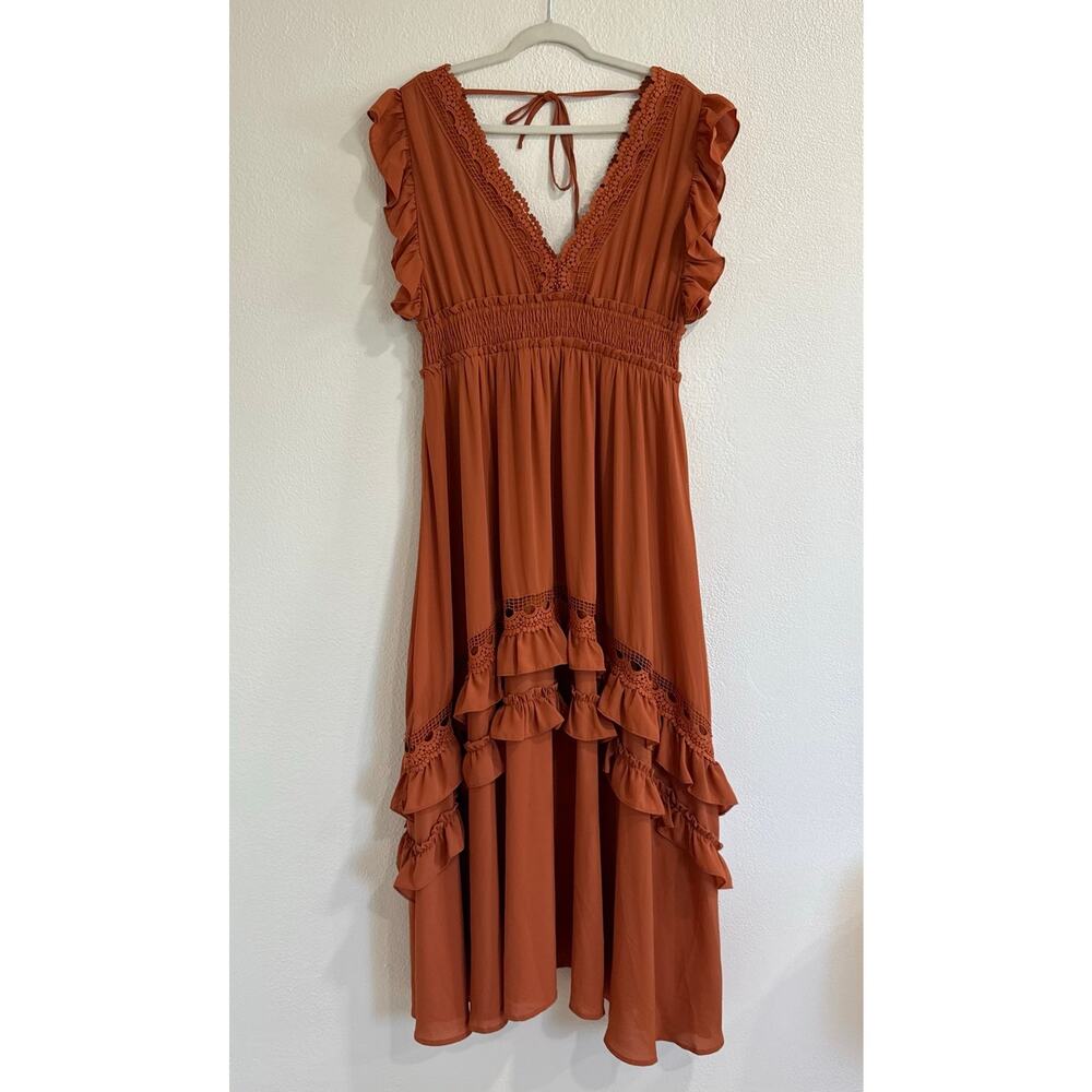 NWT Baltic Born Jasmine Rust Orange Ruffle Tiered Boho Maxi Dress Size XXL - Picture 2 of 9